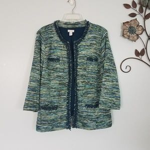 💜 Chico's Multi Colored Open Front Jacket Blazer size 3